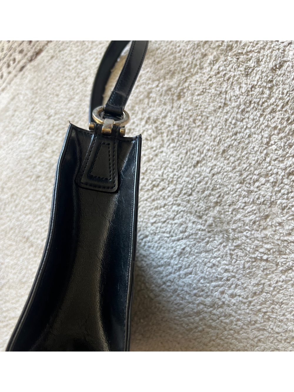 Vintage 90s Liz Claiborne Black Faux Leather Sleek Minimalist Shoulder Bag Purse - Picture 12 of 16
